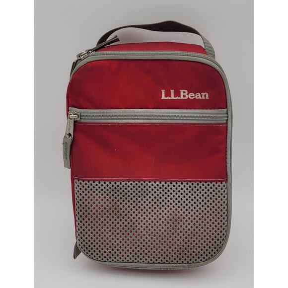 LL Bean Red and Gray Insulated Lunch Bag Cooler Tote Picnic All Around Zipper - Picture 1 of 16